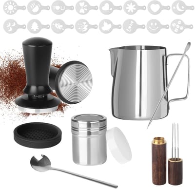 Dailygoods - Koffie Tamper Set 51 mm - Inclusief roerlepel en melkkannetje