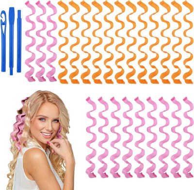 Haarrollers voor lang haar, 24 stuks 50 cm krulspelden zonder hitte, spiralen voor golvend haar, stylingkit met haakjes voor vrouwen en meisjes, gezonde DIY kapsels