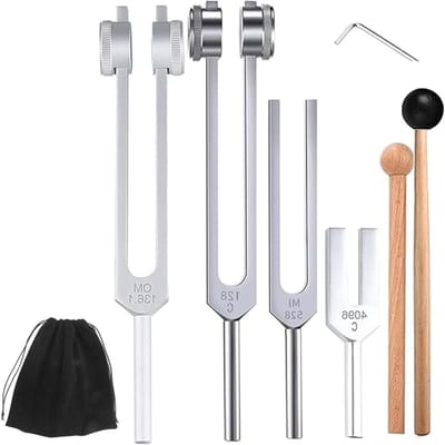 Set van 4 Stemvorken voor Chakra Healing en Geluidstherapie, Stressverlichting en Ontspanning