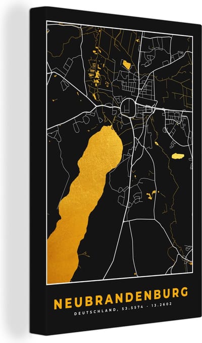 Canvas Schilderij Goud – Duitsland – Plattegrond – Gold – Stadskaart – Kaart – Neubrandenburg - 20x30 cm - Wanddecoratie