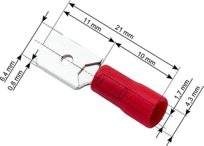 Kabelschoen Vlakstekker 100 stuks - Plat Rood - Insteekbreedte 6.4 mm Insteekdikte 0.8 mm