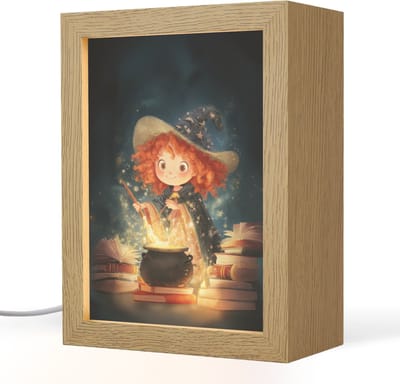 Nachtlampje 15x20 cm - Kinder lampje - Tovenares - Meisje - Boeken - Toveren - Tafellamp kinderkamer - Slaapkamer lamp - Bedlamp kinderen - Kinderlampje stopcontact - Wandlamp babykamer - Nachtlampjes