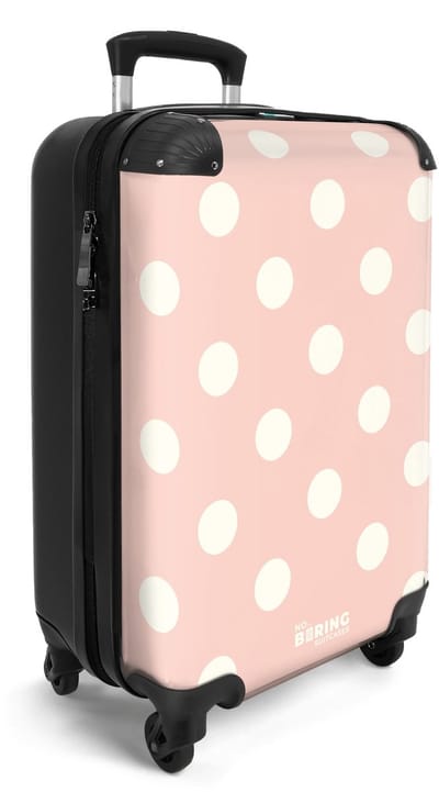 NoBoringSuitcases.com® - Handbagage koffer lichtgewicht - Reiskoffer trolley voor reizen - Roze stippen patroon - Cabine rolkoffer met wieltjes - Travel luggage - Hardcase valies klein - Past binnen 55x40x20 en 55x35x25