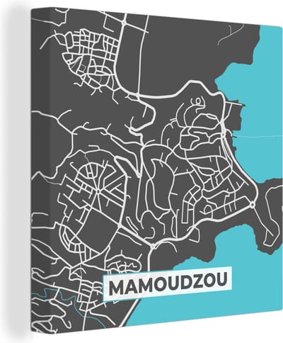 Canvas Schilderij Mamoudzou - Frankrijk - Stadskaart - Kaart - Plattegrond - 20x20 cm - Wanddecoratie