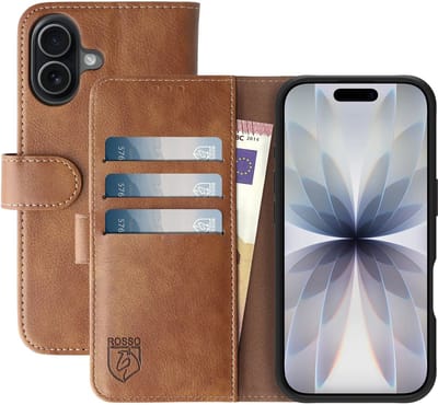 Rosso Element Geschikt voor Apple iPhone 17 | Wallet Book Case | Portemonnee Hoesje | 3 Pasjes | Magneetsluiting | Stand Functie | Bruin