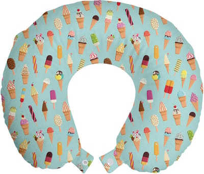 ABAKUHAUS ICE Reiskussen met neksteun, Yummy Fruity, schuimrubberen reisaccessoire voor vliegtuig en auto, 30x30 cm, meerkleurig