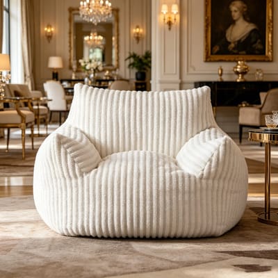 Witte pluche zitzak met armleuningen knusse luie stoel met zacht gevoel voor ultiem comfort te gebruiken als zitzak vloerbank of loungestoel mooie fauteuil voor woonkamer of slaapkamer
