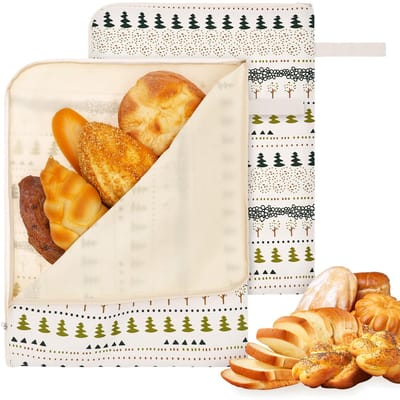 Broodzakken, linnen broodzak met L-vormige ritssluiting en handgreep, 44 x 34 cm, bijenwaszak voor brood, broodzak om vers te houden, herbruikbare broodzak, voor brood, bakwaren, fruit, beige