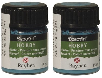 2x Turquoise blauwe acrylverf/allesverf potjes 15 ml hobby/knutselmateriaal - Allesverf - Waterverdunbaar - Geschikt voor bijna alle ondergronden - Hobby/schilder materiaal