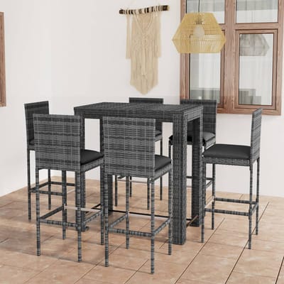 vidaXL - 7-delige - Tuinbarset - met - kussens - poly - rattan - grijs