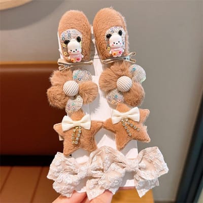 8/9 stuks/set Pluche haarspelden Schattige kleurrijke gebreide bloemen Ruitjes Vruchten Haarspelden Haarclip voor haaraccessoiresets beige