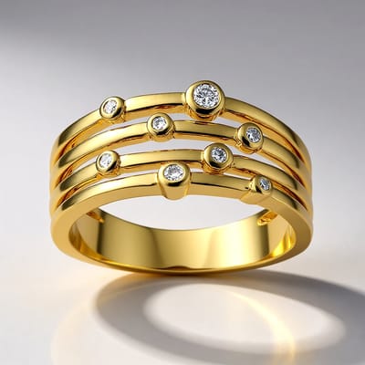 Cavill - Zilveren ring met SI1 diamant (G) 0 081 ct - 925 Sterling zilver verguld - Modern multiple band design - Elegant geelgoudkleurig sieraad