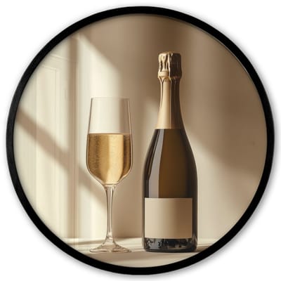 Poster in lijst Rond - Fotolijst 40x40 cm - Posters - Champagne - Beige - Schaduw - Bubbels - Ronde posterlijst zwart - Decoratie - Wanddecoratie woonkamer - Muurdecoratie slaapkamer