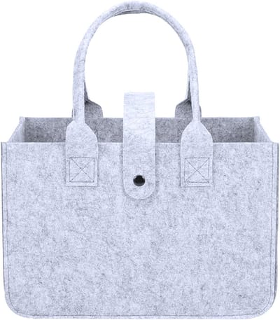 SnelShoppen - Vouwbare Vilt Tas, Shopping Mand met Handvat, 30 x 20 x 18 cm, Grijze Shopper voor Boodschappen, Opbergen, Picknick, Werk, Kleding, Bloe