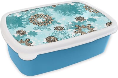 Broodtrommel Blauw - Lunchbox - Brooddoos - Tiener - Mandala - Patronen - 18x12x6 cm - Kinderen - Jongen