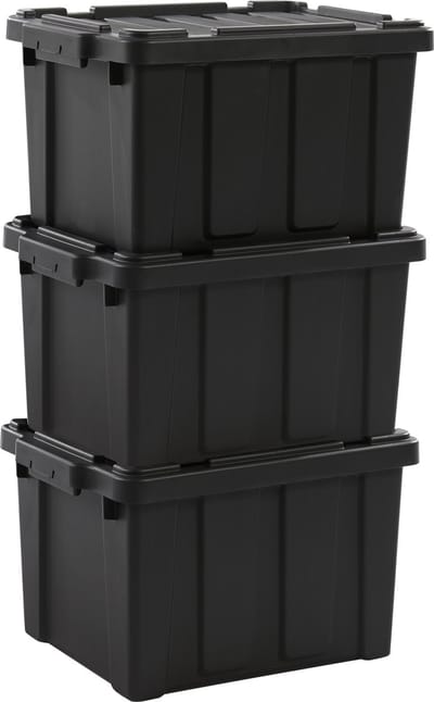 IRIS Powerbox Robuust Opbergbox - 21L - Kunststof - Zwart - Set van 3