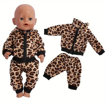 Panterprint kledingset voor de pop - Broek en jasje van zachte stof - Poppenkleertjes voor Pop tot 43 cm - Geschikt voor o.a. Baby Born