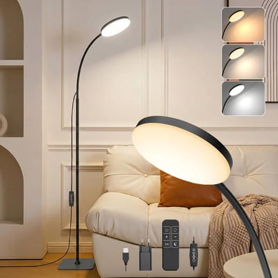 Rosnek LED Vloerlamp met Afstandsbediening - Staande Leeslamp Dimbaar - 16cm Rond - Timer & Geheugenfunctie - 3 Lichtkleuren - Zwart - Voor Woonkamer & Slaapkamer - met EU-stekker