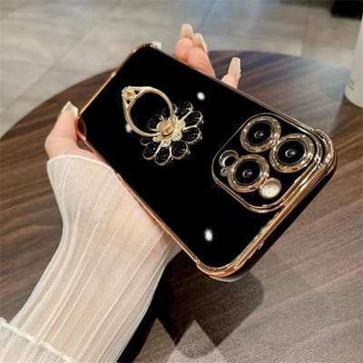 Voor iPhone 15 Pro Max Luxe Plating Frame Ring Flits Diamant Houder Standaard Telefoonhoes Voor iPhone 11 12 13 14 15 16 Plus XR Cover for iphone13 Pro(6.1")