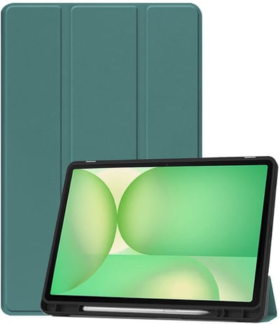 Hoesje Geschikt voor Samsung Galaxy Tab S10 FE - Dun & Stevig - Trifold Bookcase - Hard Cover Case - Met Uitsparing Geschikt voor S Pen - Hardcover Book - Tablet Hoes - Donkergroen
