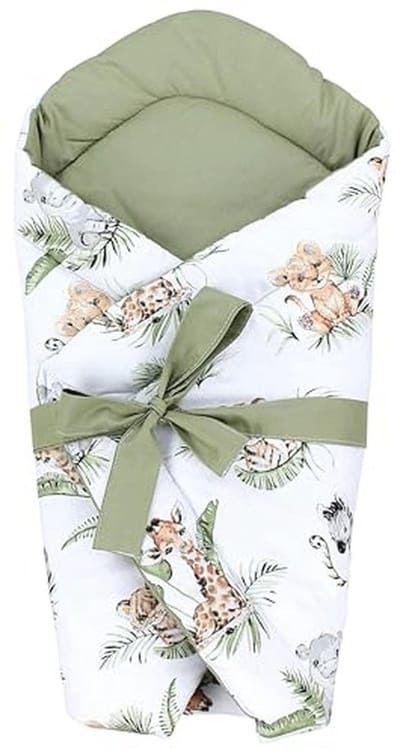 Luxe Baby Wikkeldeken met Rimpels en Strik, Safari Print, 70 x 70 cm