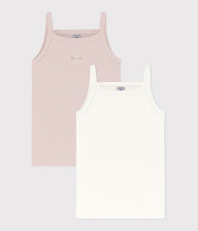 Petit Bateau Setje met 2 katoenen hemdjes voor kinderen Meisjes Onderhemd - Roze/Wit + Wit