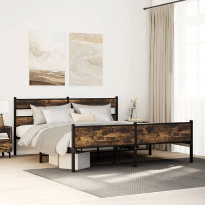 vidaXL - Bedframe - zonder - matras - metaal - gerookt - eikenkleurig - 193x203 - cm