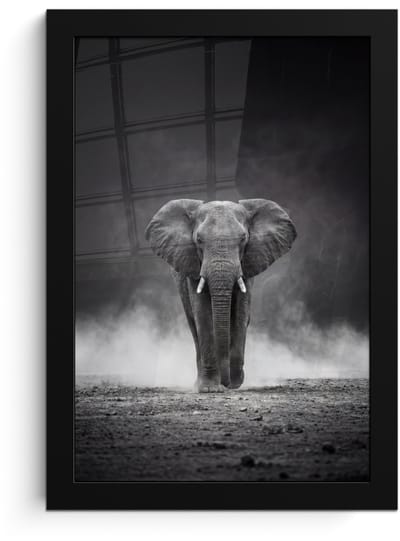Poster in lijst - Fotolijst 20x30 cm - Posters - Olifant - Zwart - Wit - Rook - Posterlijst zwart - Decoratie - Wanddecoratie woonkamer - Muurdecoratie slaapkamer