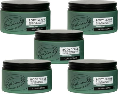 UpCircle - 99% Natuurlijk Koffie Body Scrub - Exfoliërend en Verfrissend - Citroengras - Zeezout - Kokosolie - Vegan - 5 x 220 ml
