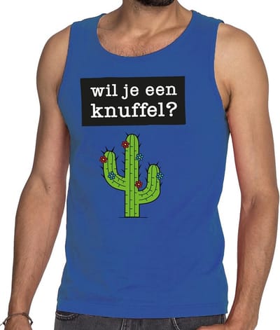 Wil je een Knuffel tekst tanktop / mouwloos shirt blauw heren - heren singlet Wil je een Knuffel? S