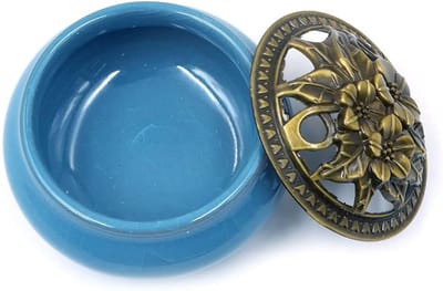Ceramische Branders voor Wierook met Ash Catcher en Messing Houder - Ideaal voor Sticks, Kegels en Coils - Blauw Design