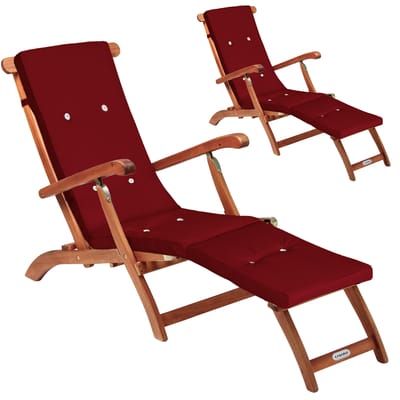 Ligbed Queen Mary® Set van 2 acaciahout FSC®-gecertificeerd incl kussen Rood