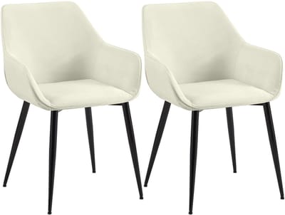 CLP Luena Set van 2 eetkamerstoelen - met armleuning - zwart metalen frame - tot 150 kg belastbaar - Stof/creme