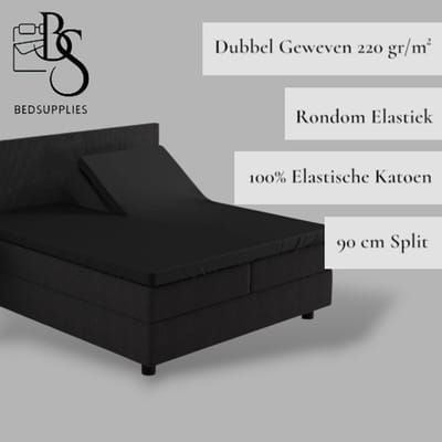 Bedsupplies - Luxe Dubbel Geweven Jersey Splittopper Hoeslaken - 160x200/220 - Zwart