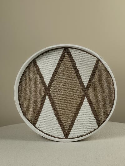 Blitzdeco - Decoratief Kralen Dienblad - Marc - Handgemaakt - Donkerbruin Beige Wit - Hotelchique - Large