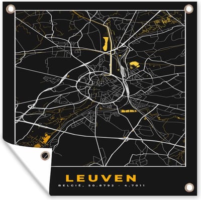 Tuin poster Stadskaart - Leuven - Kaart - Goud - Plattegrond - 200x200 cm - Tuindoek