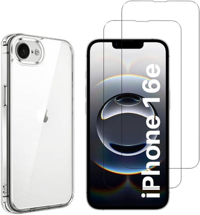 Hoesje geschikt voor iPhone 16e backcover siliconen Transparant en 2 stuks Screenprotector Gehard Glas
