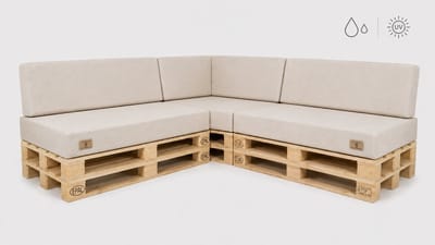 Palletkussenset Hoekbank 3-delig 120x80 cm + 40x120 cm – UV-bestendige Tuinkussens voor Palletbank met Hoekrugkussen – Linnenlook – Links – Beige