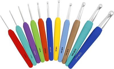 Haaknaald,  2-2,5-3-3,5-4-4,5-5-6-8-10-12 , l: 13,3+14,5+16 cm, , 11stuks