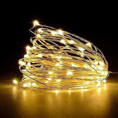 5m 50 LED-lichtsnoer op batterijen, koperdraad Geschikt voor binnen- en buitendecoratie (warm wit)