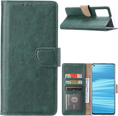 Hoesje Geschikt Realme GT2 5G Hoesje met Pasjeshouder Groen - Hoesje Geschikt voor Oppo Realme GT2 5G hoesje Luxe Booktype Portemonnee case