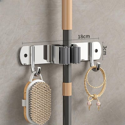 Wandmontage Mop Organizer Houder Bezemhaak RVS Opberghaak Keuken Badkamer Organisatie Accessoires 1 clip 2 hooks white