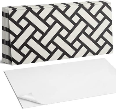 Coloray Plaktegels - Verweven geometrisch patroon Zelfklevende Wandtegels - 40 cm x 20 cm - Zwart Plaktegels - 10 stuks - Rechthoek PVC Tegels - Plaktegels Badkamer - Vloertegels Zelfklevend - Vinyltegels Vloer Zelfklevend - Portugese Tegels
