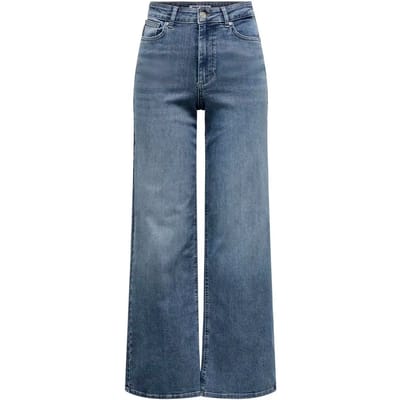 Only blauwe dames jeans   High waist   Madison   Stonewash wassing   Wide leg fit   5-Pocket zakken   Knoop- en ritssluiting   Duurzaam   High waist