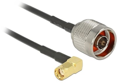 N (m) - RP-SMA (m) haaks kabel - RG174 - 50 Ohm / zwart - 0,30 meter