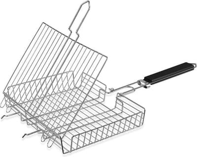 Grote draagbare BBQ grillmand van roestvrij staal - inklapbaar en draagbaar - 645 x 31 x 55 cm