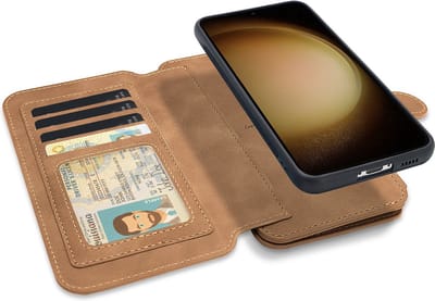 CaseMania Bookcase hoesje geschikt voor Samsung Galaxy S24+ - Effen Bruin - Kunstleer - - Portemonnee met 11 Vakjes voor Pasjes en Ritsvak