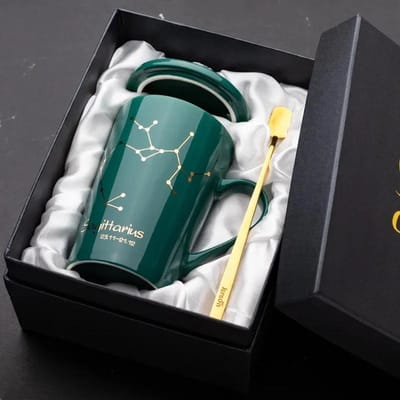 420ml Geschenkverpakking Sterrenbeeld Keramische Mokken Geliefden Koffiemok Creatieve Koffiekopjes met Deksel met Lepel Keramische Koffiekop Set 420 gray