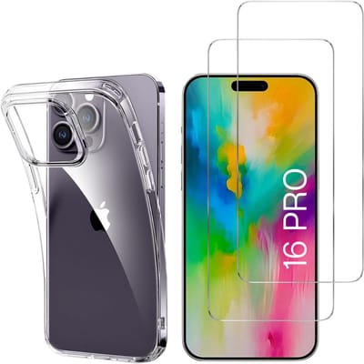 Hoesje Ultraslank geschikt voor iPhone 16 Pro backcover siliconen Transparant en 2 stuks ScreenProtector Gehard Glas