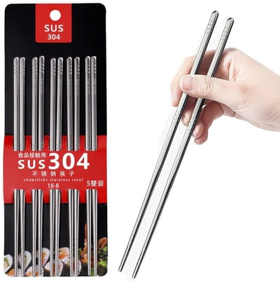 Dailygoods- Eetstokjes Roestvrij Staal - Vaatwasmachinebestendig - Herbruikbaar - Antislip - Japanse Eetstokjes - 5 Paar - Chopsticks